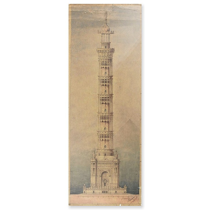 Projet de phare monumental pour Paris, élévation (panneaux acryliques)