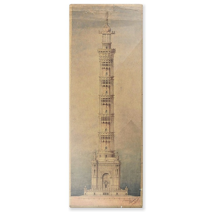 Monumental lighthouse project for Paris, elevation (aluminium panels)