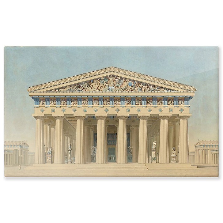 Temple T à Sélinonte (Sicile) : élévation, restitution de la façade principale (panneaux aluminium)