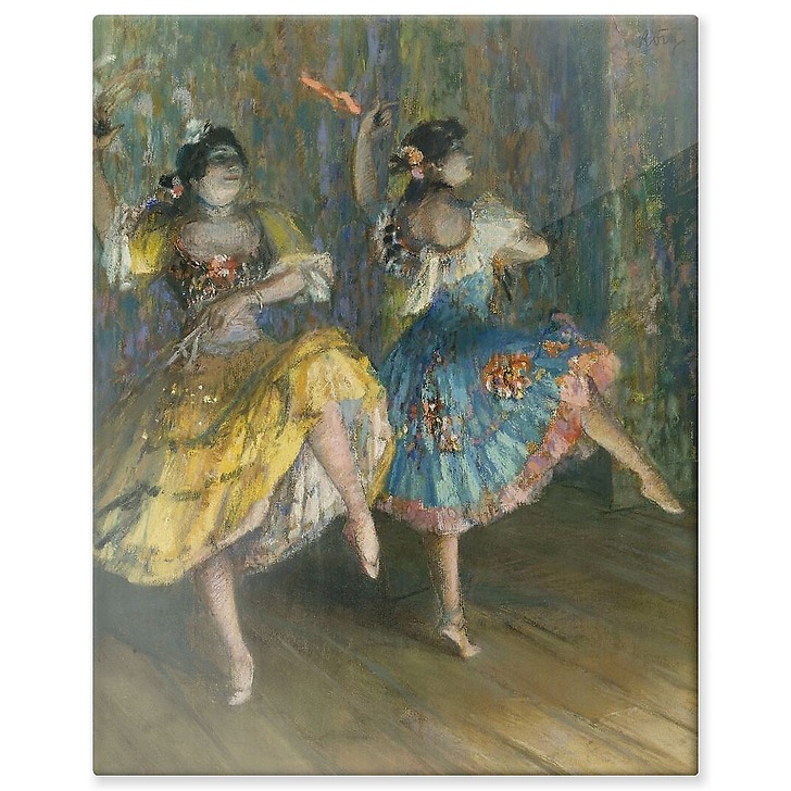 Deux danseuses espagnoles, sur scène, jouant des castagnettes (panneaux aluminium)