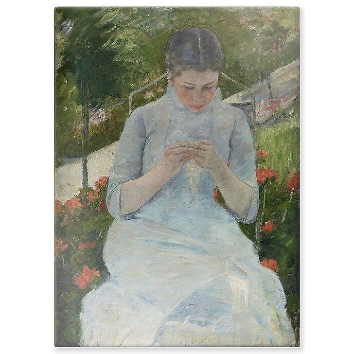 Jeune fille au jardin, dit aussi Femme cousant dans un jardin (panneaux aluminium)
