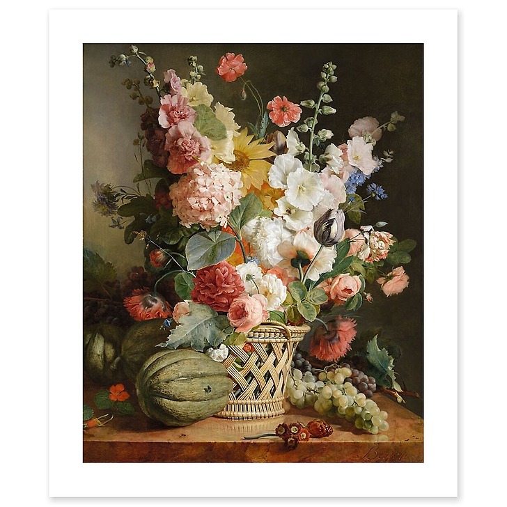 Fruits et fleurs dans une corbeille d’osier (toiles sans cadre)