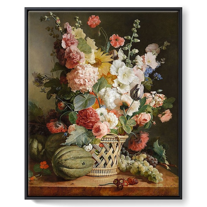 Fruits et fleurs dans une corbeille d’osier (framed canvas)
