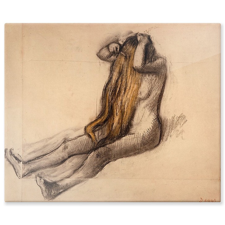 Femme assise par terre, se peignant (panneaux aluminium)