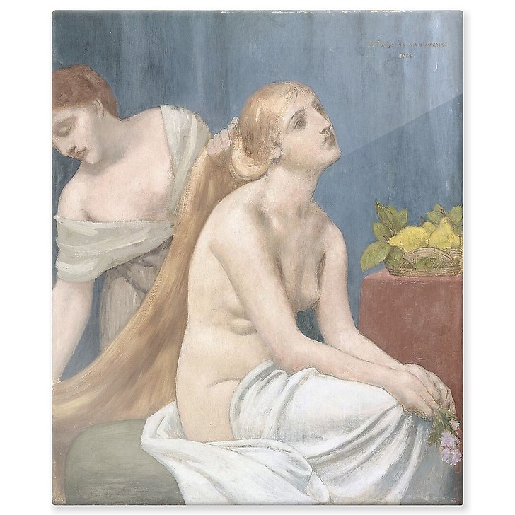 Woman at her toilet or The toilet (aluminium panels)