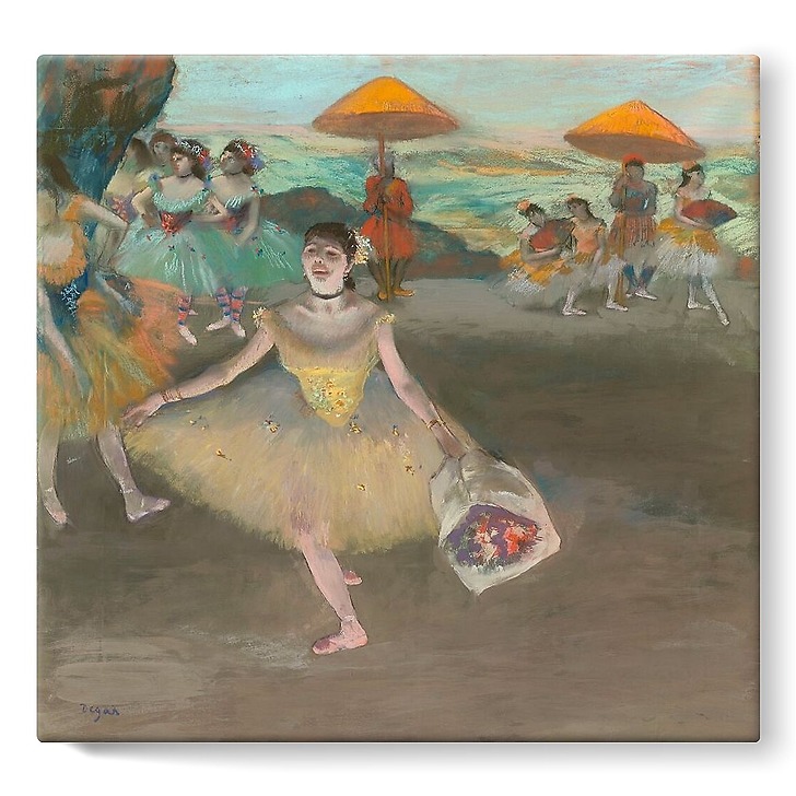 Dancer with bouquet, curtseying (stretched canvas)