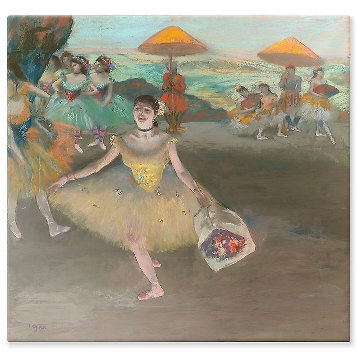 Dancer with bouquet, curtseying (aluminium panels)