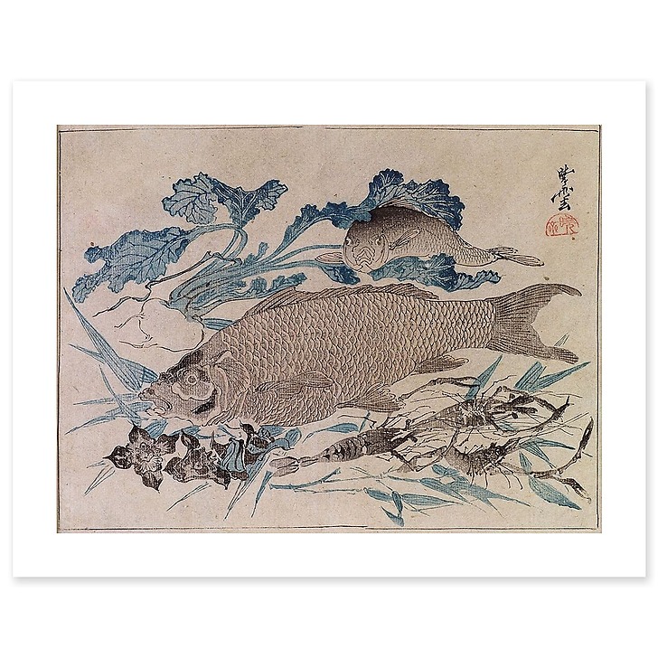 Fish, crayfish and flowers (canvas without frame)