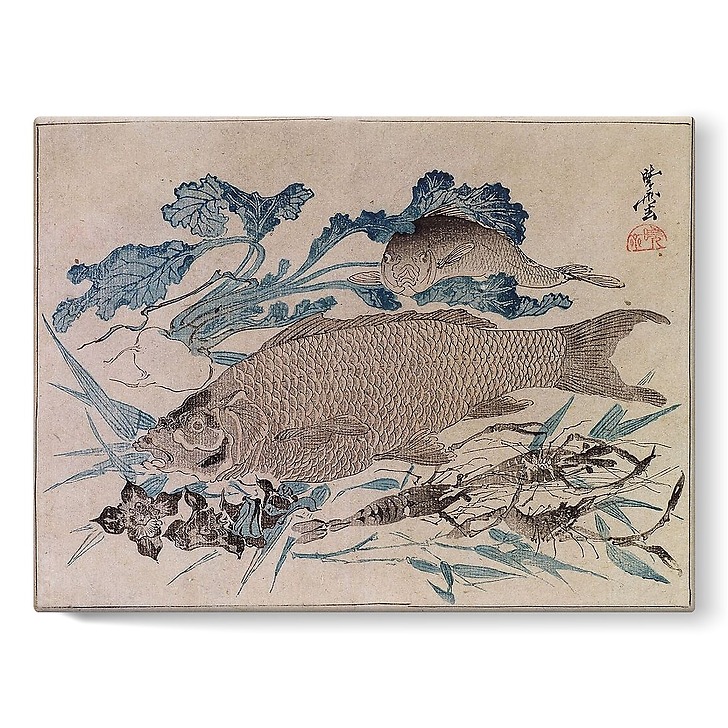 Poissons, écrevisse et fleurs (toiles sur châssis)
