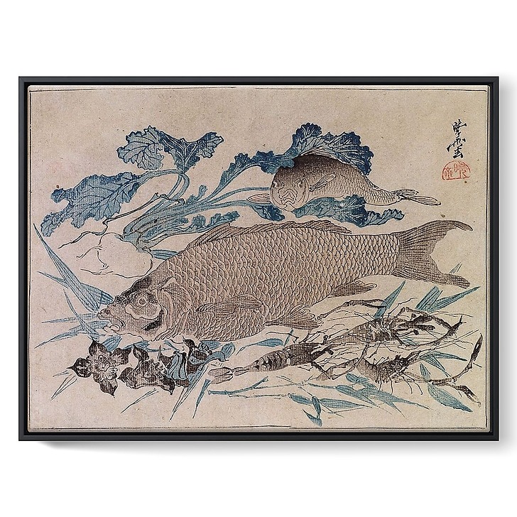 Fish, crayfish and flowers (framed canvas)