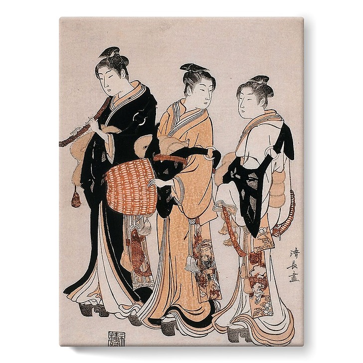 Three Young Women Masquerading as Komuso (Strolling Minstrel) (stretched canvas)