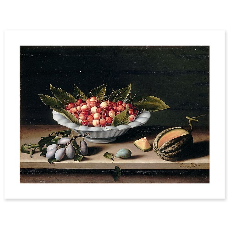 Cup of cherries, plums and melon (canvas without frame)
