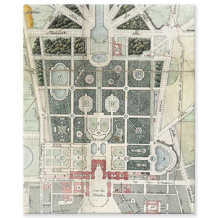 Plan du château, des Jardins, du Petit parc, de Trianon, de la ville de Versailles sous le premier Empire (panneaux aluminium)