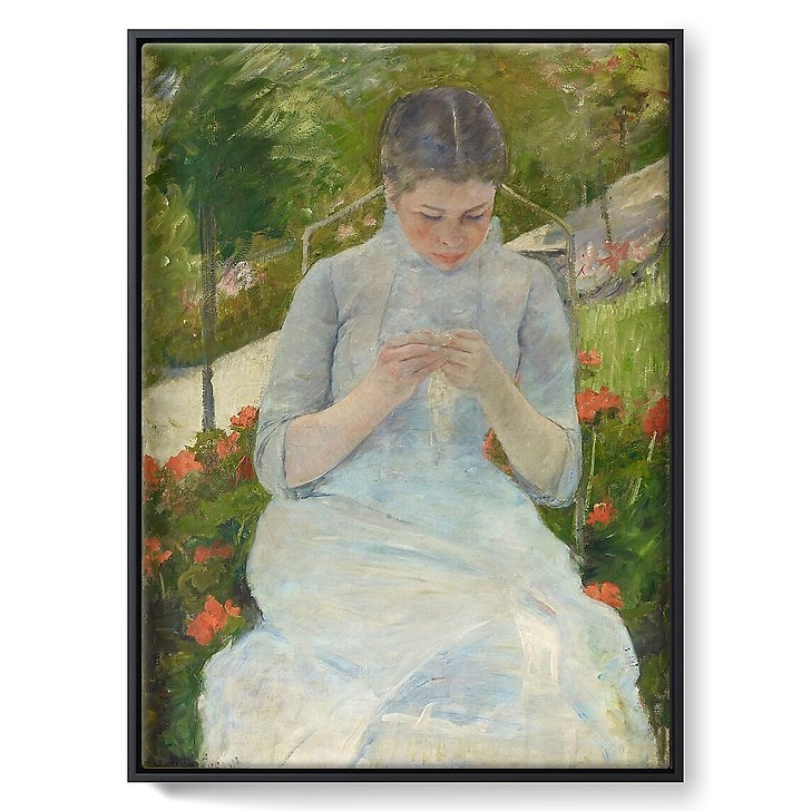 Young Woman Sewing in the Garden, Mary Cassatt (framed canvas)