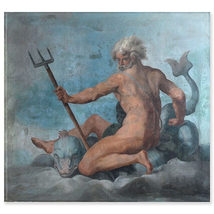 Plafond de la Galerie des assiettes : Neptune sur un dauphin (panneaux acryliques)