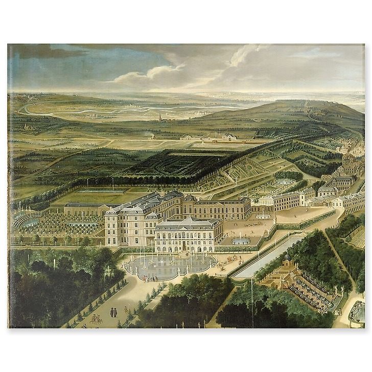 Vue cavalière du château, jardins bas et de la ville de Saint-Cloud (panneaux acryliques)