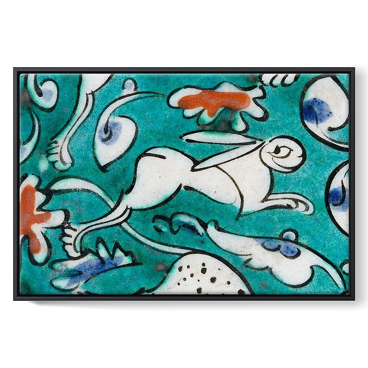 Plat à décor de lion, lièvres et animaux fantastiques sur fond vert I/II (toiles encadrées)