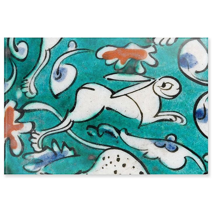 Dish decorated with lion, hares and fantastic animals on a green background I/II (acrylic panels)