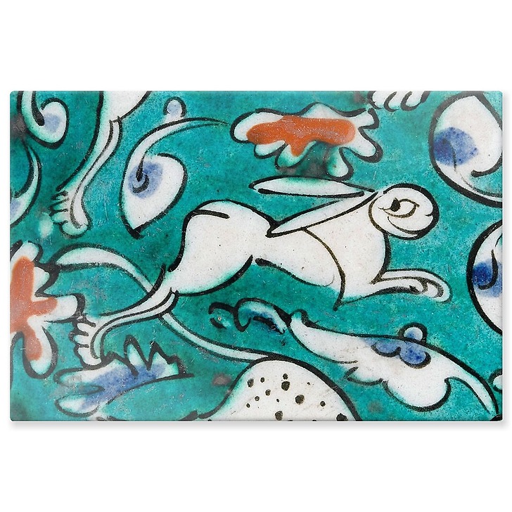 Dish decorated with lion, hares and fantastic animals on a green background I/II (aluminium panels)