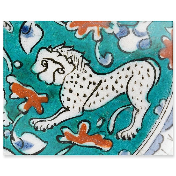 Plat à décor de lion, lièvres et animaux fantastiques sur fond vert II/II (panneaux acryliques)