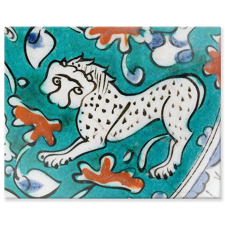Plat à décor de lion, lièvres et animaux fantastiques sur fond vert II/II (panneaux aluminium)