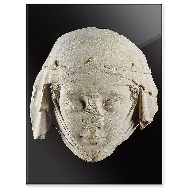 Masque du gisant de Jeanne de Toulouse, provenant de l'abbatiale de Gercy à Varennes-Jarcy (panneaux acryliques)