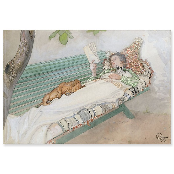 Young woman lying on a bench (acrylic panels)