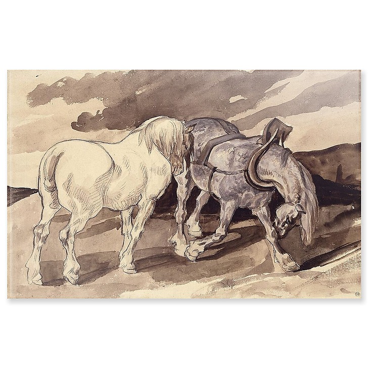 Deux chevaux de charrette dételés (panneaux acryliques)