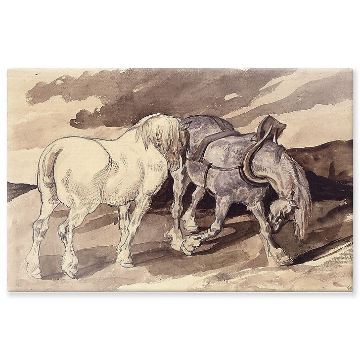 Deux chevaux de charrette dételés (panneaux aluminium)