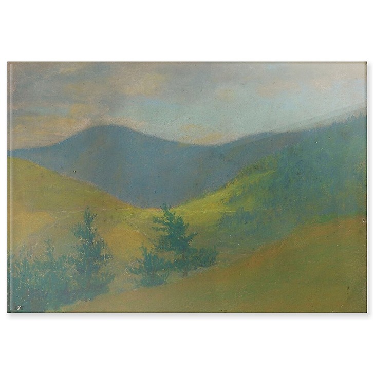 Paysage de montagne avec sapins au premier plan (panneaux acryliques)