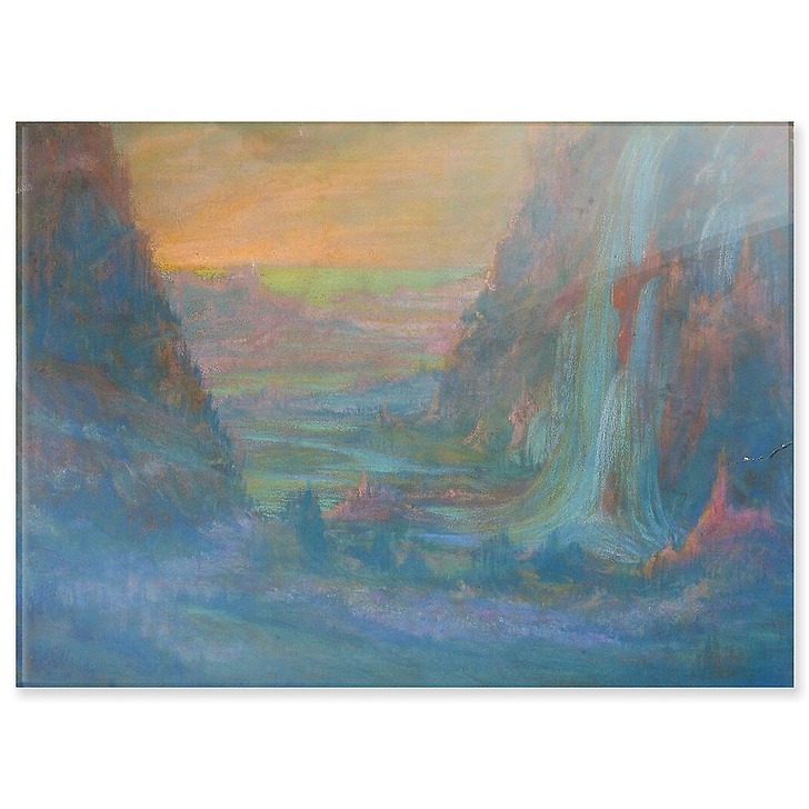 Mountain landscape with waterfall at sunset (acrylic panels)