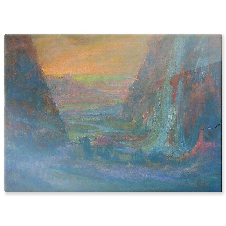 Mountain landscape with waterfall at sunset (aluminium panels)
