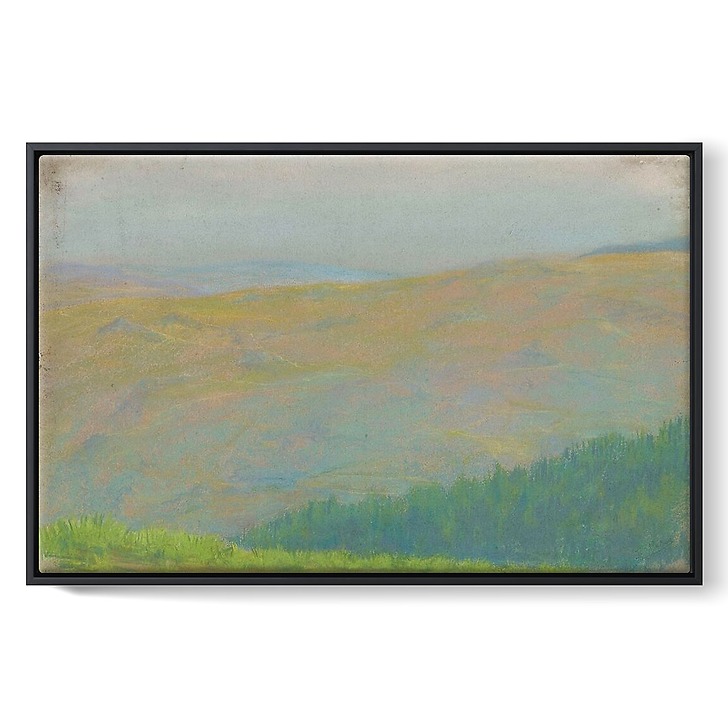 Mountain landscape with fir forest in the foreground (framed canvas)