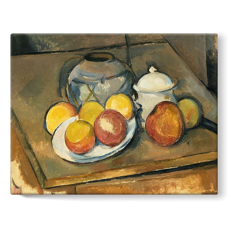 Vase paillé, sucrier et pommes (toiles sur châssis)
