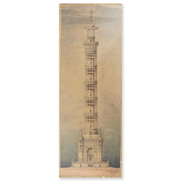Monumental lighthouse project for Paris, elevation (acrylic panels)