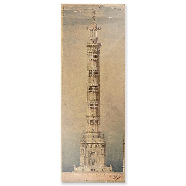 Monumental lighthouse project for Paris, elevation (aluminium panels)