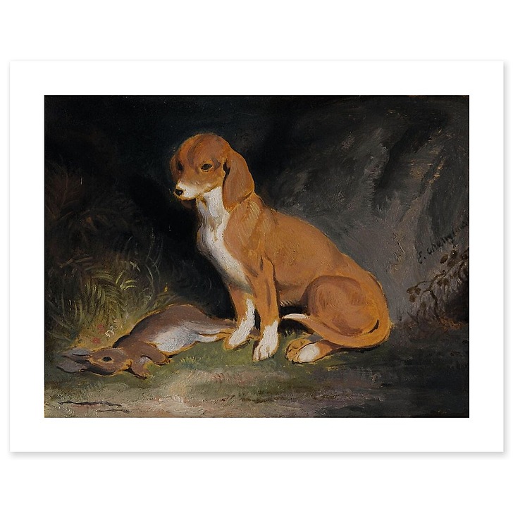 Chien gardant un lapin mort (affiches d'art)