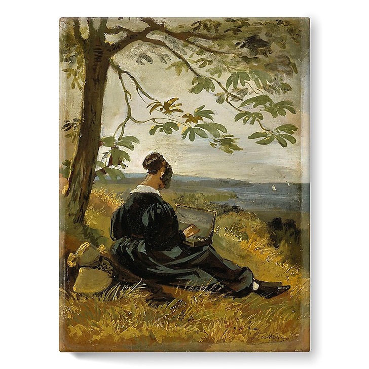 Jeune femme dessinant au pied d'un arbre (toiles sur châssis)