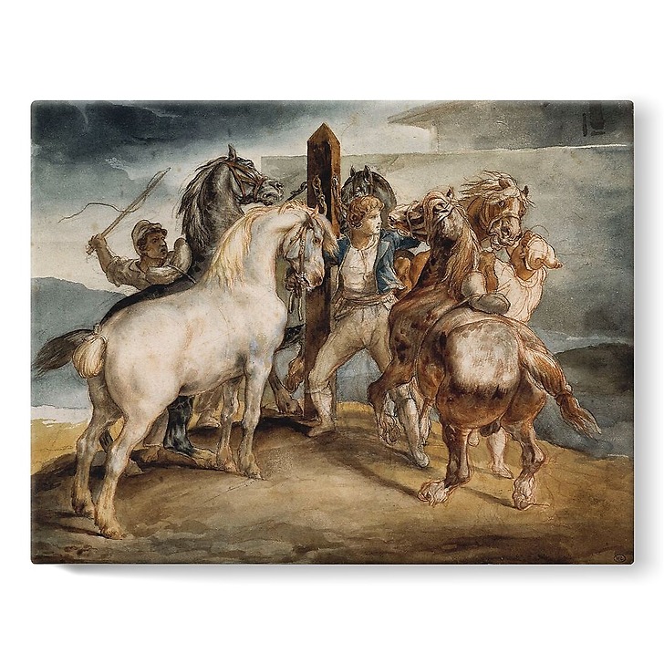The horse market: five horses on the picket line (stretched canvas)