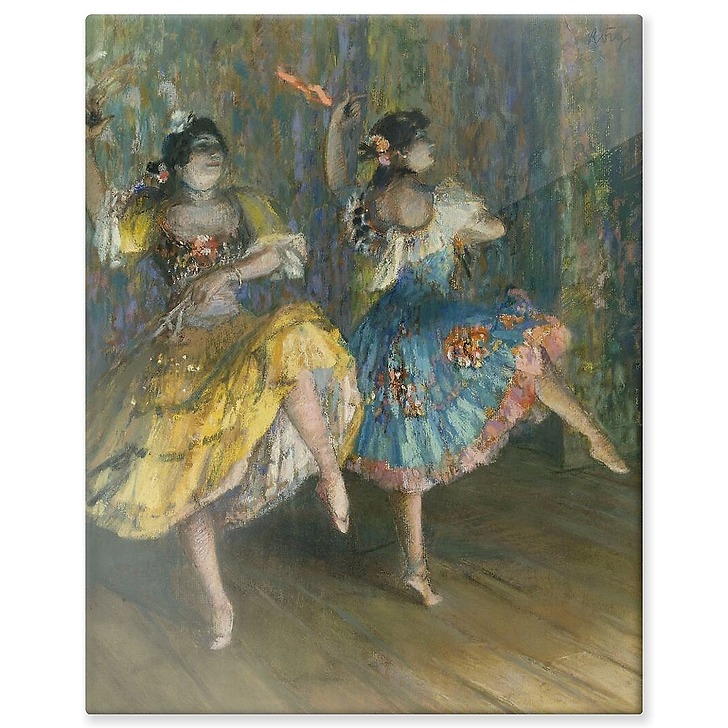Two Spanish dancers, on stage, playing castanets (aluminium panels)