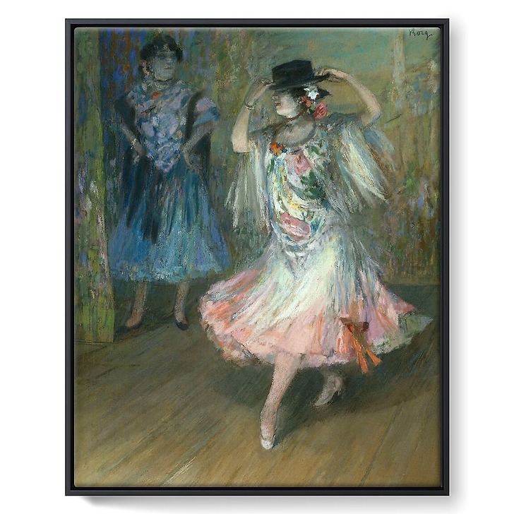 Two Spanish dancers, one of whom is holding the edges of her sombrero (framed canvas)