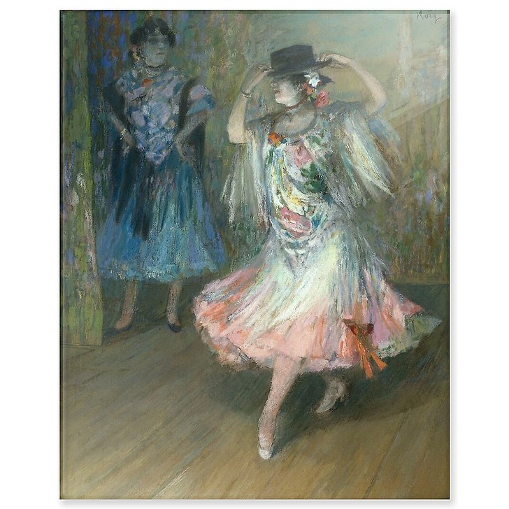 Two Spanish dancers, one of whom is holding the edges of her sombrero (acrylic panels)