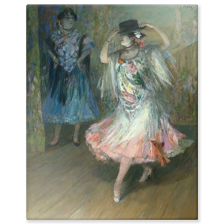 Two Spanish dancers, one of whom is holding the edges of her sombrero (aluminium panels)