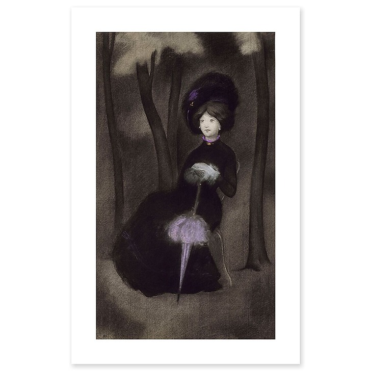 Young woman with a purple umbrella (art prints)