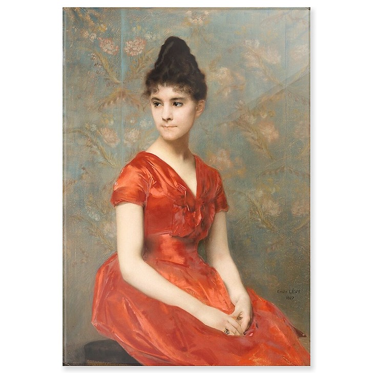 Young girl in a red dress on a flower background (acrylic panels)