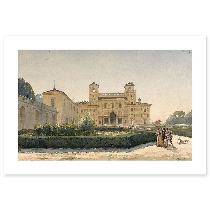 Villa Médicis : vue générale avec des personnages en costume Renaissance (toiles sans cadre)