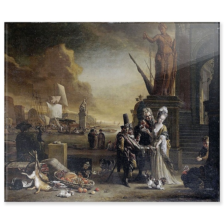 Port de mer méridional avec vendeur de colifichets (panneaux acryliques)