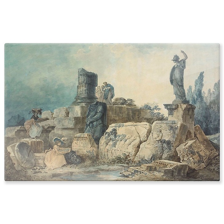 Deux jeunes femmes dessinant dans un site de ruines antiques (panneaux aluminium)