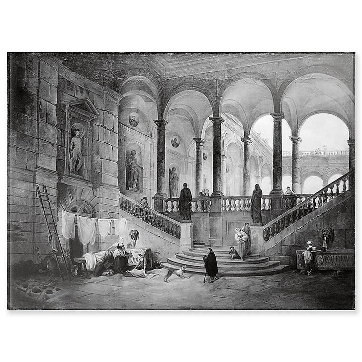 Grand escalier d'un palais avec lavandières (panneaux acryliques)