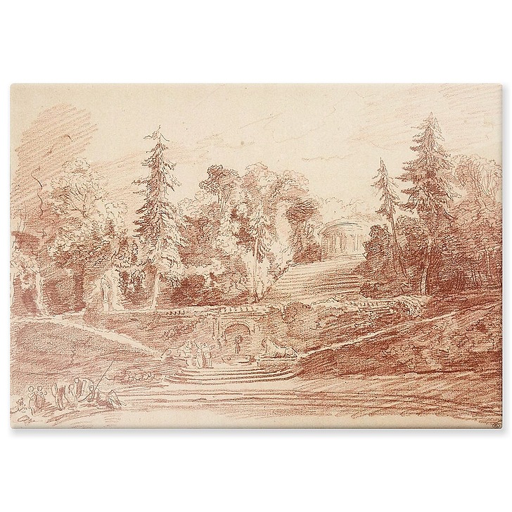 Terrace garden, animated with figures with a round temple (aluminium panels)